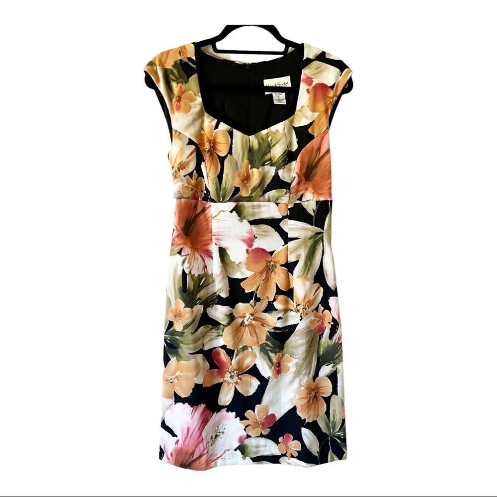 North Style Multi-Color Cap Sleeve Floral Sheath Dress Size 4